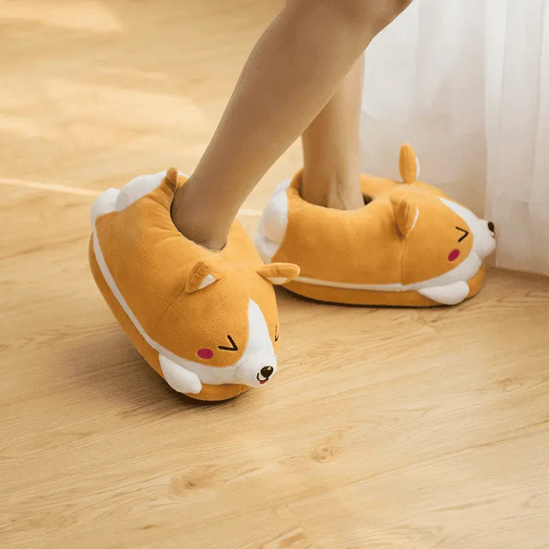 Image Chaussons Corgi Kawaii Content portés de profil