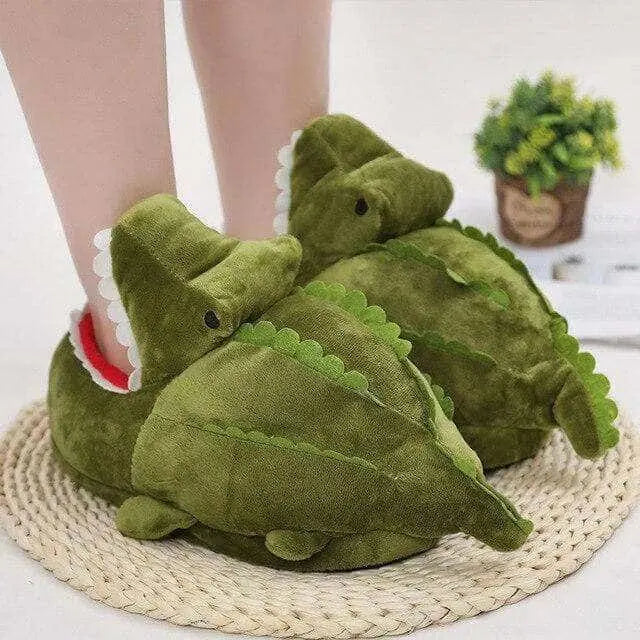 Image Chaussons Dinosaure en Peluche portés