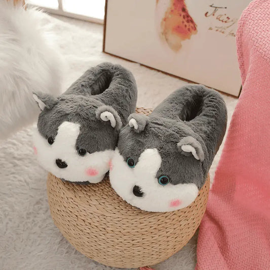 Image Chaussons Husky Surpris posés sur un panier