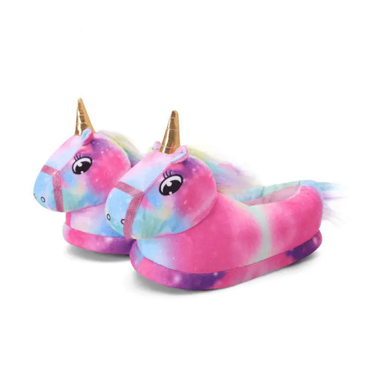 Image Chaussons Licorne Kawaii Arc en Ciel Rose et Bleu