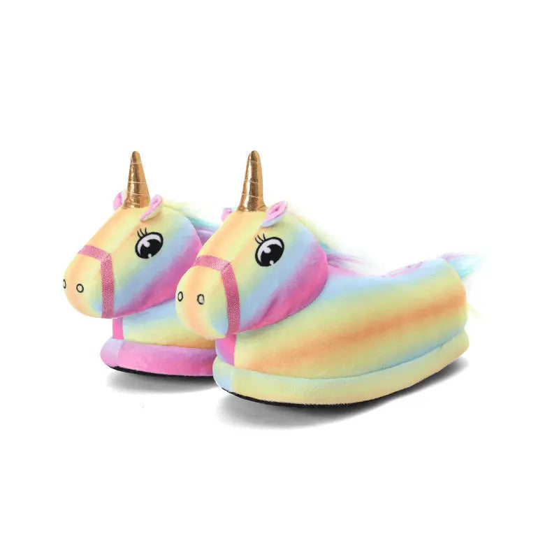 Image Chaussons Licorne Kawaii Arc en Ciel Rose et Jaune