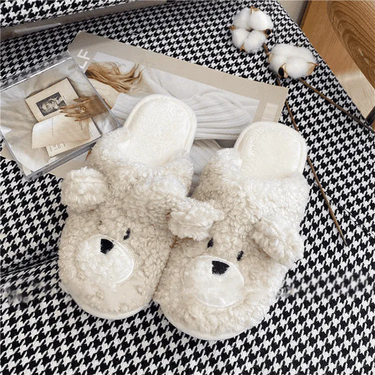 Image Chaussons Ours Blanc en Peluche vue de face