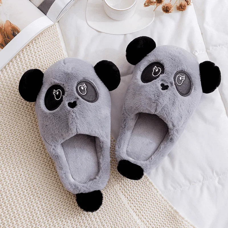 Image Chaussons Panda en Peluche Gris