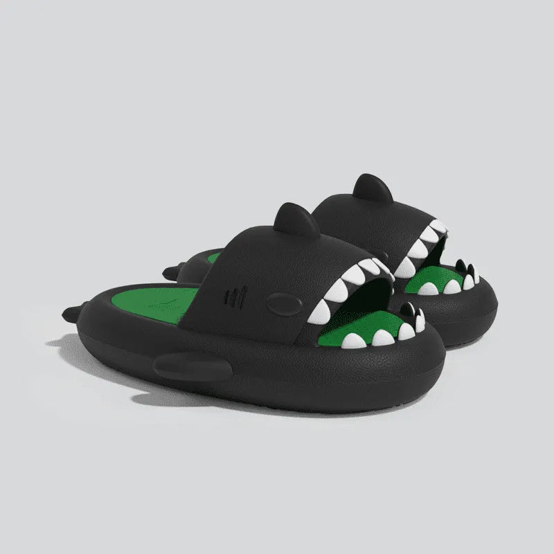 Image Claquettes Requin Noir Bicolore Vert